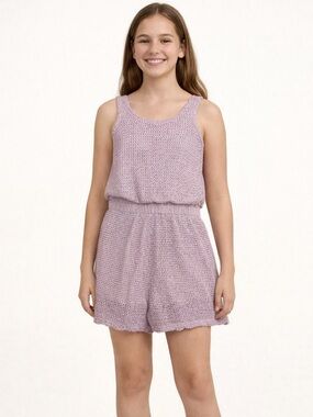 Girls Lavender Knit Romper XL Sleeveless Elastic Waist Soft Summer